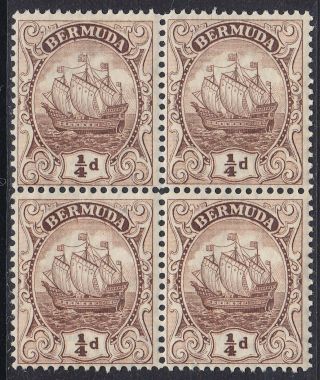 Bermuda 1922 - 34 Sg77 ¼d Brown Block Of Four Mnh