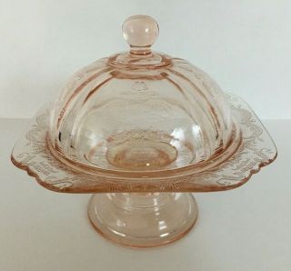 Vintage Pink Depression Glass Trinket Dish With Lid,  Candy Dish Condit