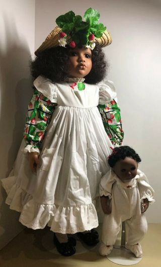 Virginia Turner Porcelain/cloth Aisha & Her Doll 28” African American Girl $600