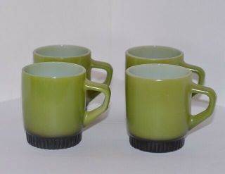 Vintage Anchor Hocking Fire King Avocado Green Stackable Coffee Cups Set Of 4