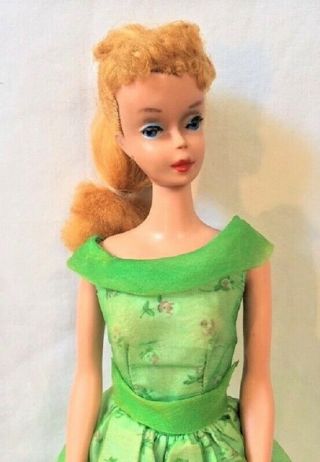 Vntg Early Barbie 4 Blonde Ponytail Doll W/modern Art Tlc Dress Heels,  Lovely