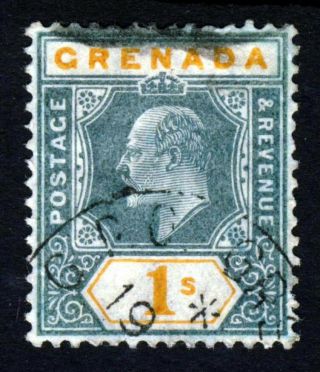 Grenada King Edward Vii 1905 One Shilling Green & Orange Sg 73 Vfu