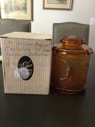 Vtg Tiara Indiana Amber Glass Sandwich Pattern Jar/canister Lid.  7.  5 " Nib C90