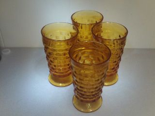 Set Of 4 Vintage Amber Cubist Indiana Whitehall Ice Tea Water Footed Glasses