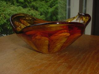 Vintage Mid Century Modern Murano Amber Art Glass Bowl