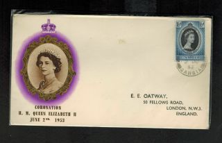 1953 Gambia Coronation To England Fdc First Day Cover Qe2 Queen Elizabeth Ii