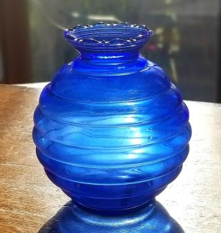 Vintage Cobalt Blue Beehive Ball Shaped Vase Made In Usa