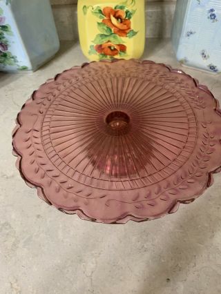 Vtg.  Plum Depression Indiana Glass Footed Pedestal 12 " Cake Plate Stand