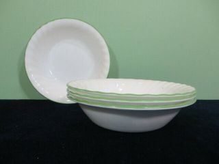 Set Of 4 Corelle Soup Cereal Bowls Chutney Green Rim Swirl Usa Discontinued Euc
