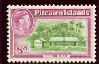 Pitcairn Islands 1951 Kgvi 8d Olive - Green & Magenta Mlh.  Sg 6a.  Sc 6a.