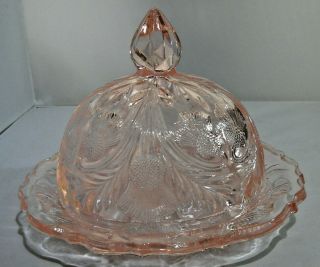 Vintage Pink Depression Round Glass Butter/cheese Dish With Lid
