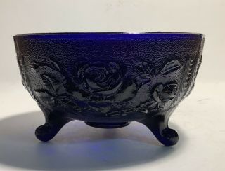 Fenton L G Wright Cobalt Blue 3 Footed Bowl With Roses