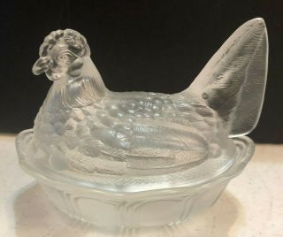 Fenton Art Glass Crystal Chicken - Split Tail Covered Candy Dish