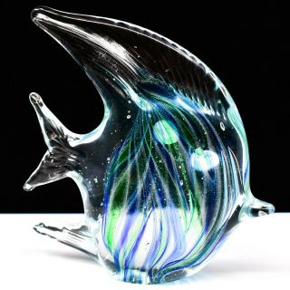 Dynasty Gallery Handmade Blue & Green Fish Glow In The Dark Art Glass Figurine
