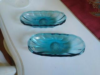 2 Vintage Aqua Blue Glass Banana Split Bowls Dishes