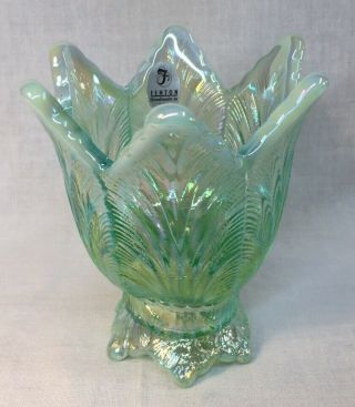 Fenton Art Glass Willow Green Opalescent Carnival Two Way Votive / Candle Holder