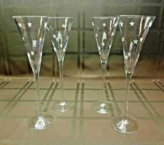 Vintage Champagne/wine/cordial Glasses With Etched Star Design - Set Of 4