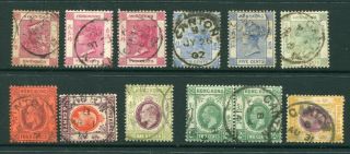 Old China Hong Kong Gb Qv,  Kevii,  Kgv 12 X Stamps With Canton Cds Pmks