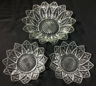 Federal Glass Petal Bowls Clear Candy Dishes Set Of 3
