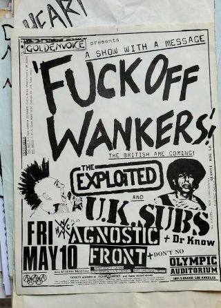 Agnostic Front / Exploited/ Uk Subs Og Flyer Nyhc 1984 Hardcore Punk Cro - Mags