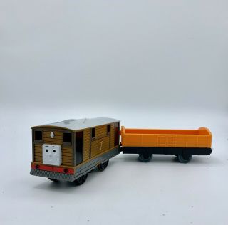 Thomas And Friends Trackmaster Motorized Toby And Orange Flatbed Cargo Car Train