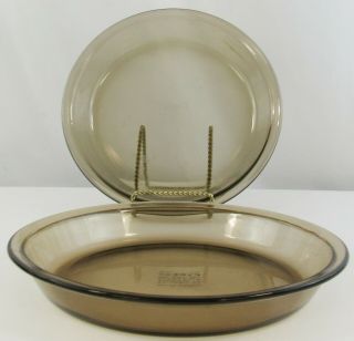 Set Of 2 Vintage Corning Ware Pyrex Vision Amber 9 " Pie Plates
