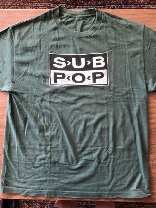 Vintage 90s Green Sub Pop Records Xxl T - Shirt Grunge Post Punk Seattle