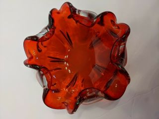 Vintage Murano Biomorphic Red Clear Art Glass Bowl