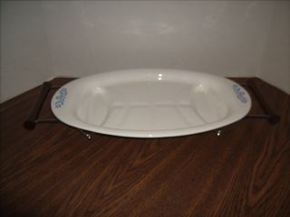 Vtg Corning Ware P - 19 Cornflower Blue Oval Meat Platter With Serving Tray