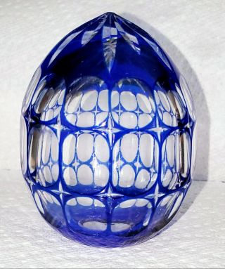 Vintage Cobalt Blue Cut To Clear Bohemian Crystal Cut Decorative Egg Stunning