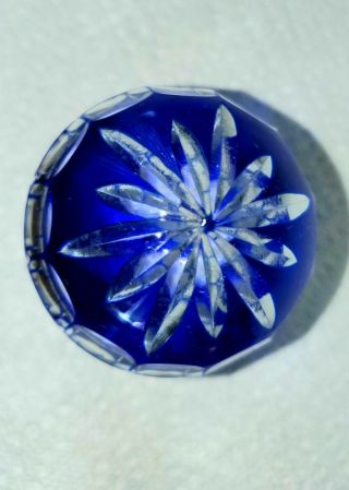 Vintage Cobalt Blue Cut to Clear Bohemian Crystal Cut Decorative Egg STUNNING 2