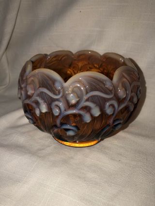 Vintage Fenton Amber & Opalescent Lily Of The Valley Flower Rose Bowl 4”