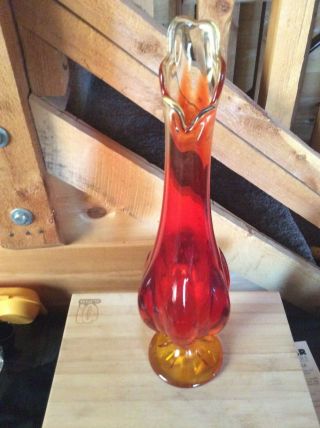 Antique L.  E.  Smith Simplicity Red/orange Large Swung Vase 15 " Tall X 4.  5 " Wide
