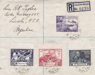 1949 Malta Fdc 225 - 8 Complete Registered; Upu Topical D