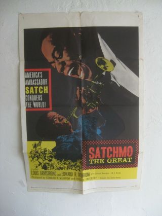 Vtg 1957 Satchmo The Great 1 Sheet Louis Armstrong Jazz Movie Poster