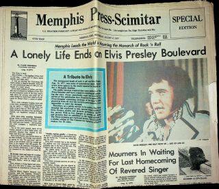 Elvis Presley Dies Newspaper Memphis Press - Scimitar August 17 1977