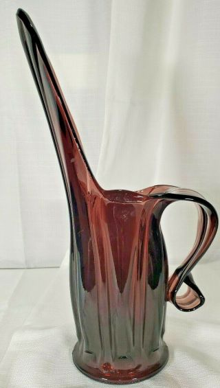 13 In Vintage Amethyst Purple Swung Glass Vase With Handle