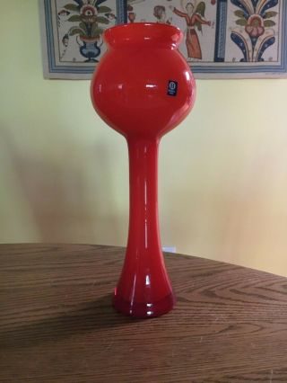 Vintage Swedish Glass Vase Bergdala Colorful Orange Red 12 " Tall