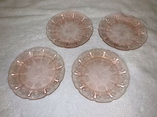 Vintage Jeannette Cherry Blossom Pink Depression Glass 7 Inch Plate Set Of 4