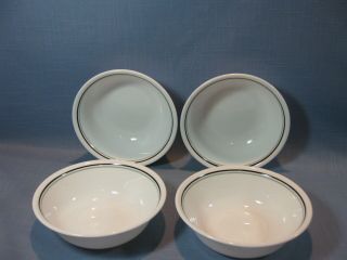 4 Corelle Zenith Soup Bowls,  White With Black And Green Trim Stripes