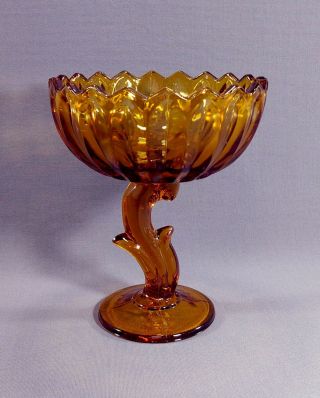 Indiana Depression Glass Amber Pedestal Compote Candy Dish Bowl Lotus Blossom