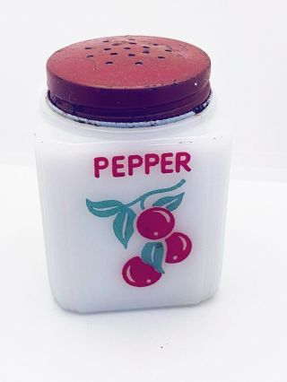 Vintage Tipp City Cherries Shaker Pepper Milk Glass Depression Era