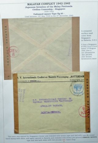 Malaya 17 Aug 1940 Surface Mail Cover From Singapore To Batavia - Censored