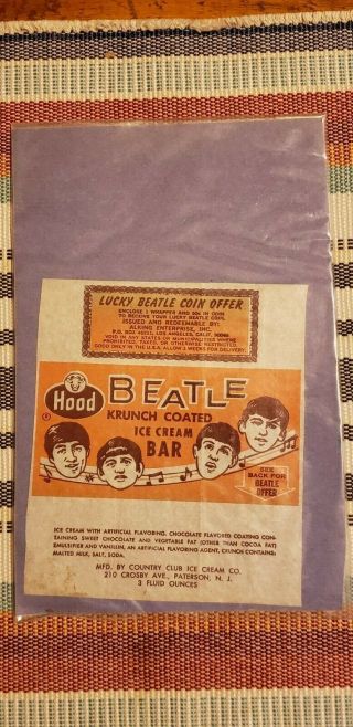The Beatles 1965 Hood Krunch Coated Ice Cream Bar Wrapper W/ Coin Offer