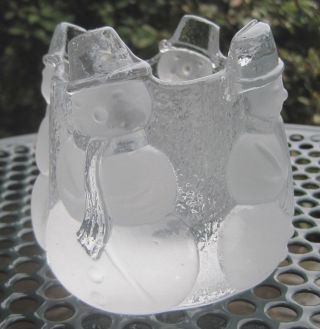 Nybro Glass Crystal Sweden Snowman Candle Holder Votive Tea Light Swedish Xmas