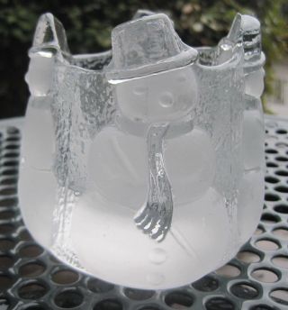 Nybro Glass Crystal Sweden Snowman Candle Holder Votive Tea Light Swedish Xmas 2