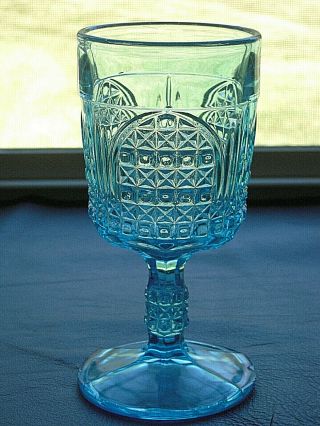 Early American Glass Blue Ice Blue Cathedral Goblet Ca.  1880 