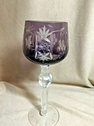 German Cut To Clear Grape & Leaf Cased Amethyst Wine Hock/glass