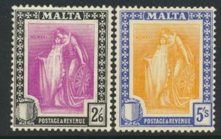 Malta 1922 2/6 & 5/ - Lh Sg 136 - 7 Cat £35.  00