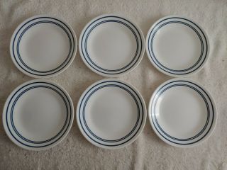 Corelle Vitrelle Cafe Blue Set Of 6 Dessert Bread Plates 6 3/4 " Blue Rim